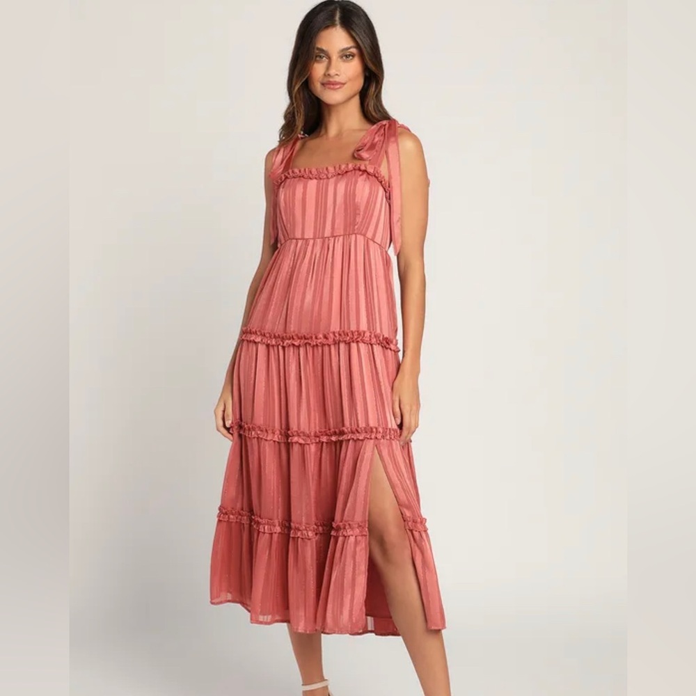 Lulu’s Tie Strap Tiered Midi Dress
